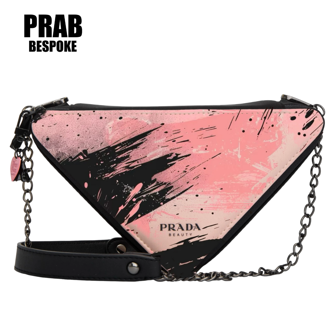 PRADA - Triangle Cosmetic Bag - Black Pink Contrast
